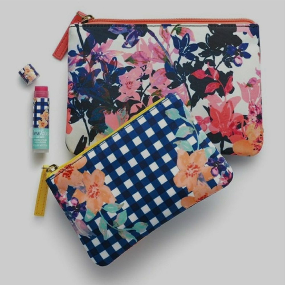 Floral and Gingham Cosmetic Pouch Set